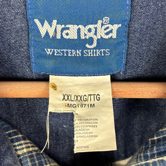 VTG Wrangler Mens Western Long Sleeve Snap Shirt XXL Cowboy Country Rodeo Flaws - Picture 7 of 12